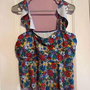 SHEIN Red Blue White Floral Ruffle Tankini Top and Bottom